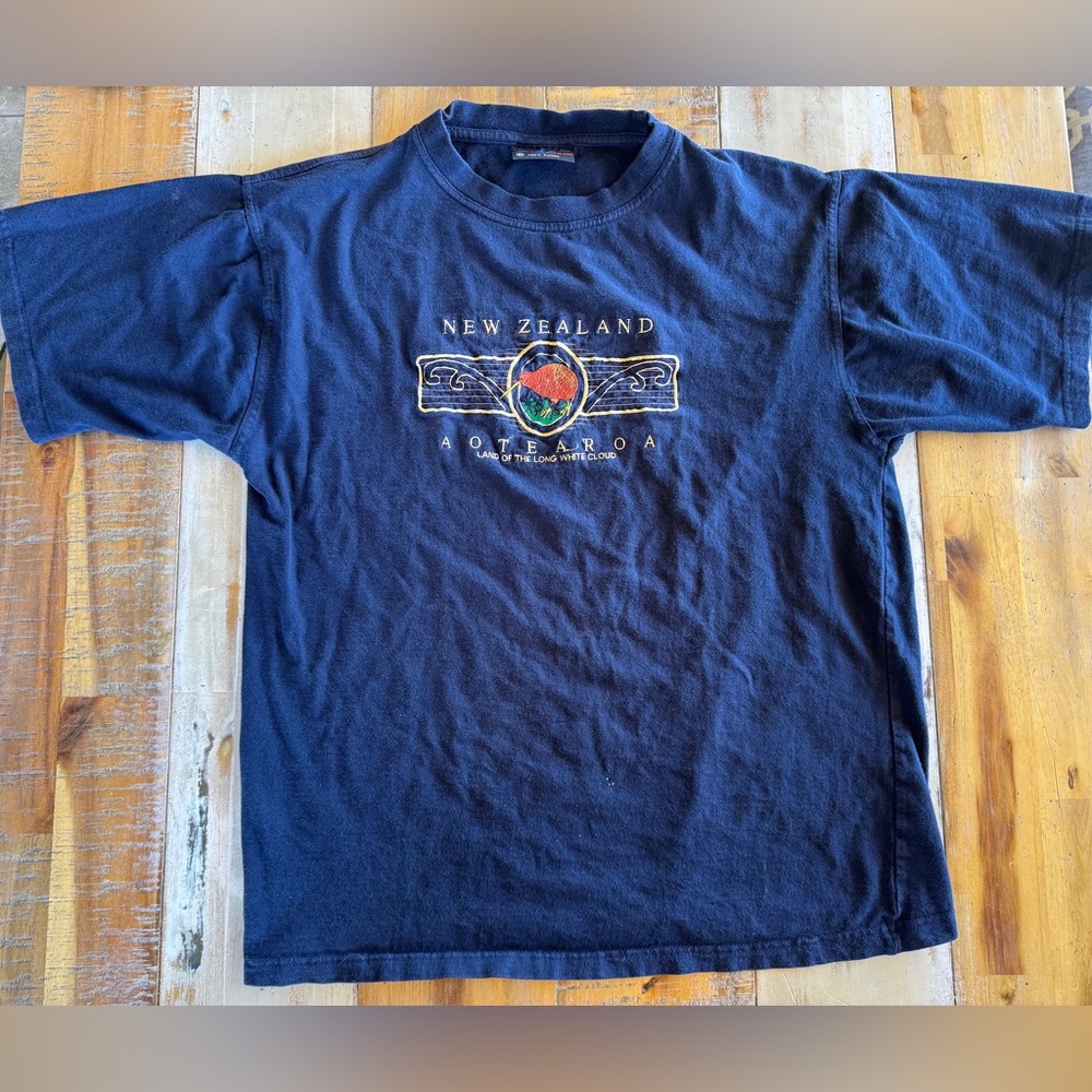 Planet NEW ZEALAND AOTEAROA LAND OF THE LONG WHITE CLOUD T-Shirt Sz XL Kiwi Blue